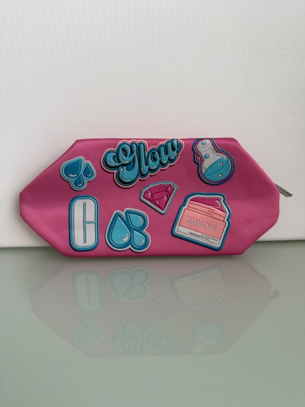 Clinique Pink Blue Novelty Glow Cosmetic Makeup Bag Pouch